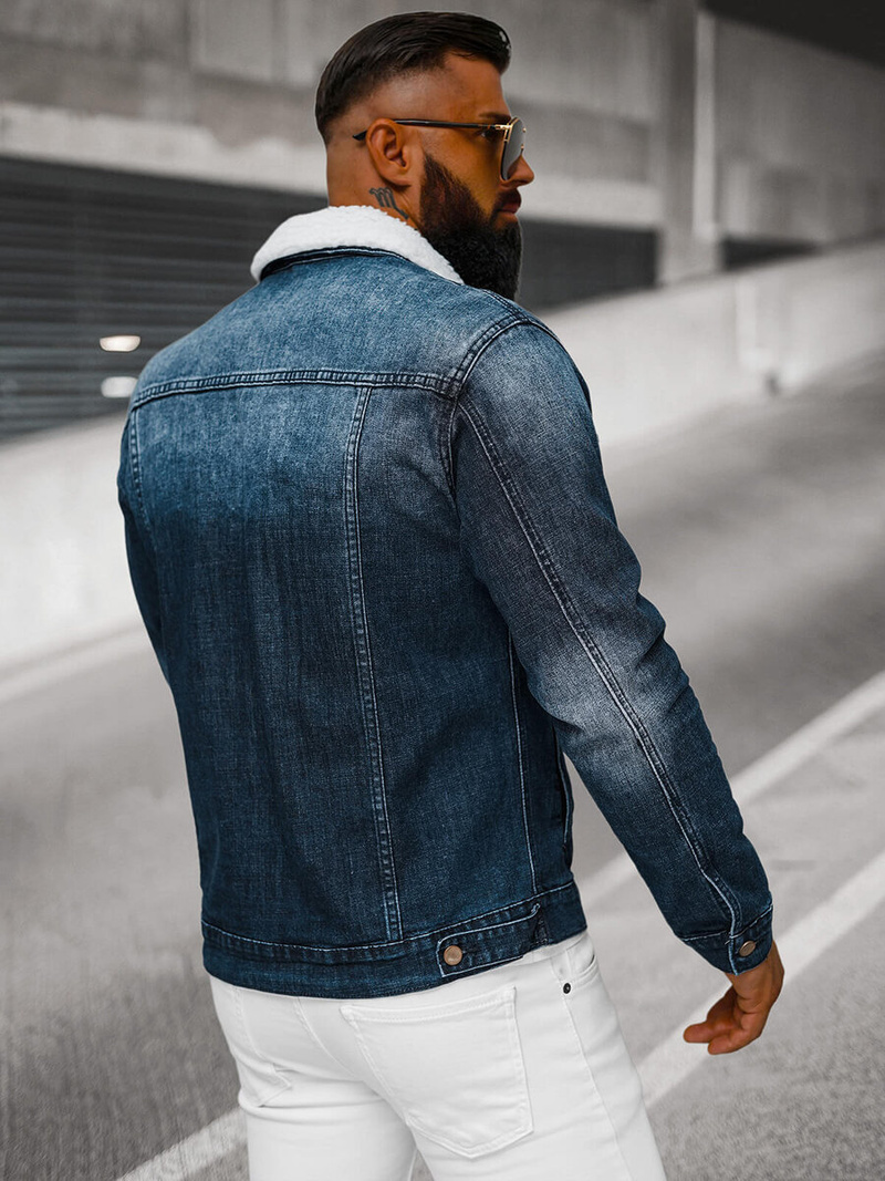 Pánska Riflová Bunda Šerpa Tmavomodrá OZONEE NB/MJ516BSZ