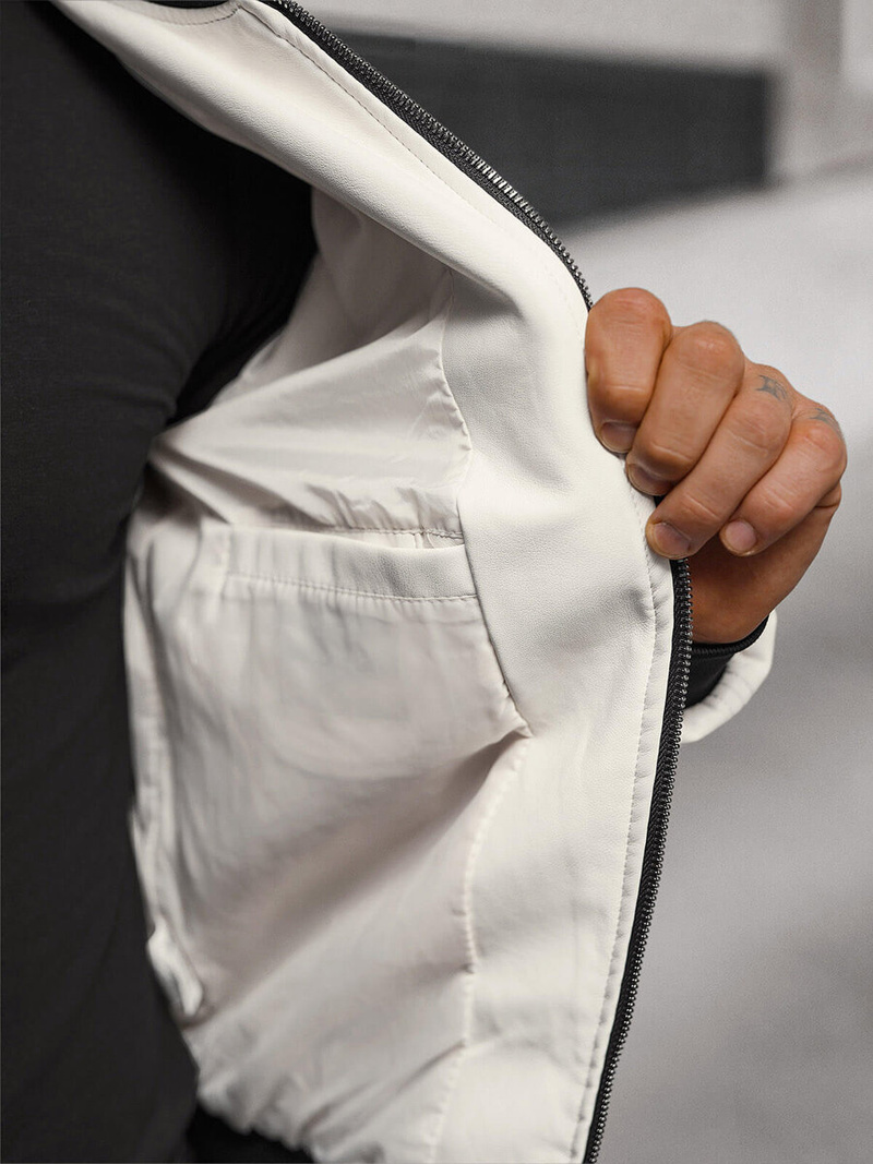 Pánska Koženková Bunda Biela OZONEE O/88120