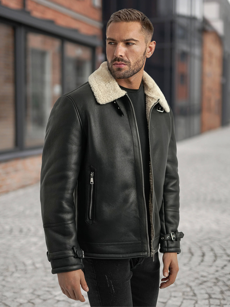 Pánska koženková bunda Čierna OZONEE JS/11Z8271