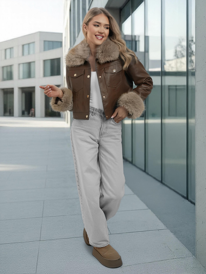 Dámska Kožená Bunda Čokoláda OZONEE JS/61M8513/158