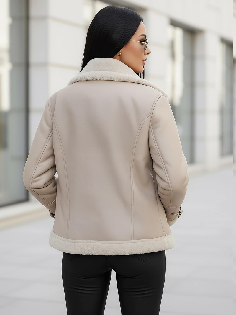 Dámska Kožená Bunda Béžová OZONEE JS/11Z8177Z