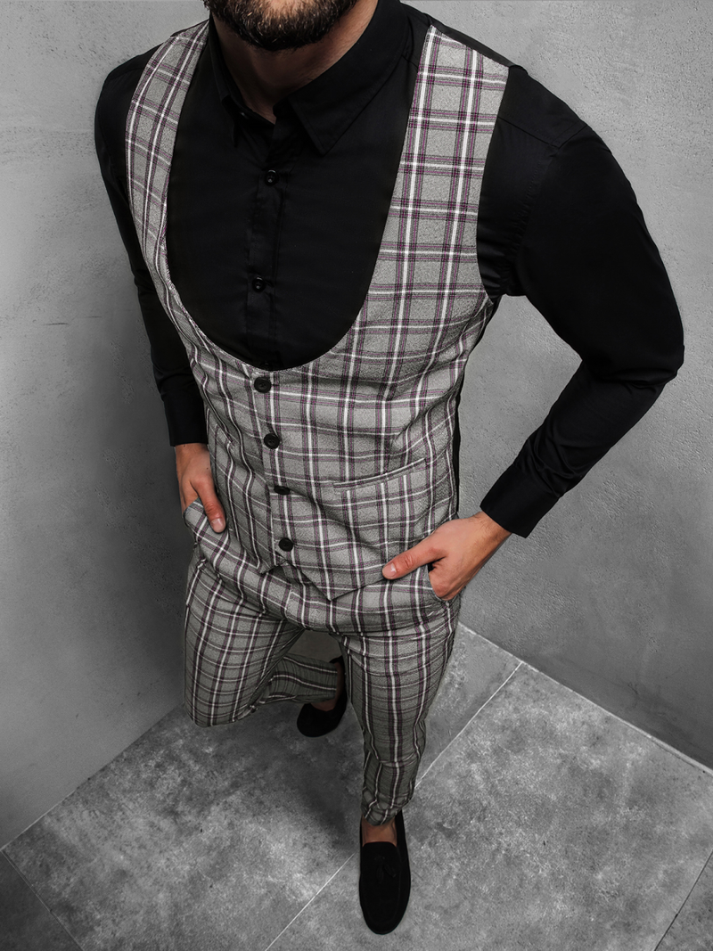 Pánsky komplet - Vesta a chino nohavice, Sivý OZONEE DJ/5557