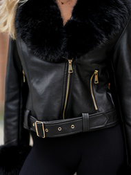 Dámska kožená bunda čierna OZONEE JS/61M8511/392A