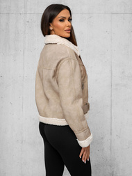 Dámska Kožená Bunda Béžová OZONEE O/81331Z