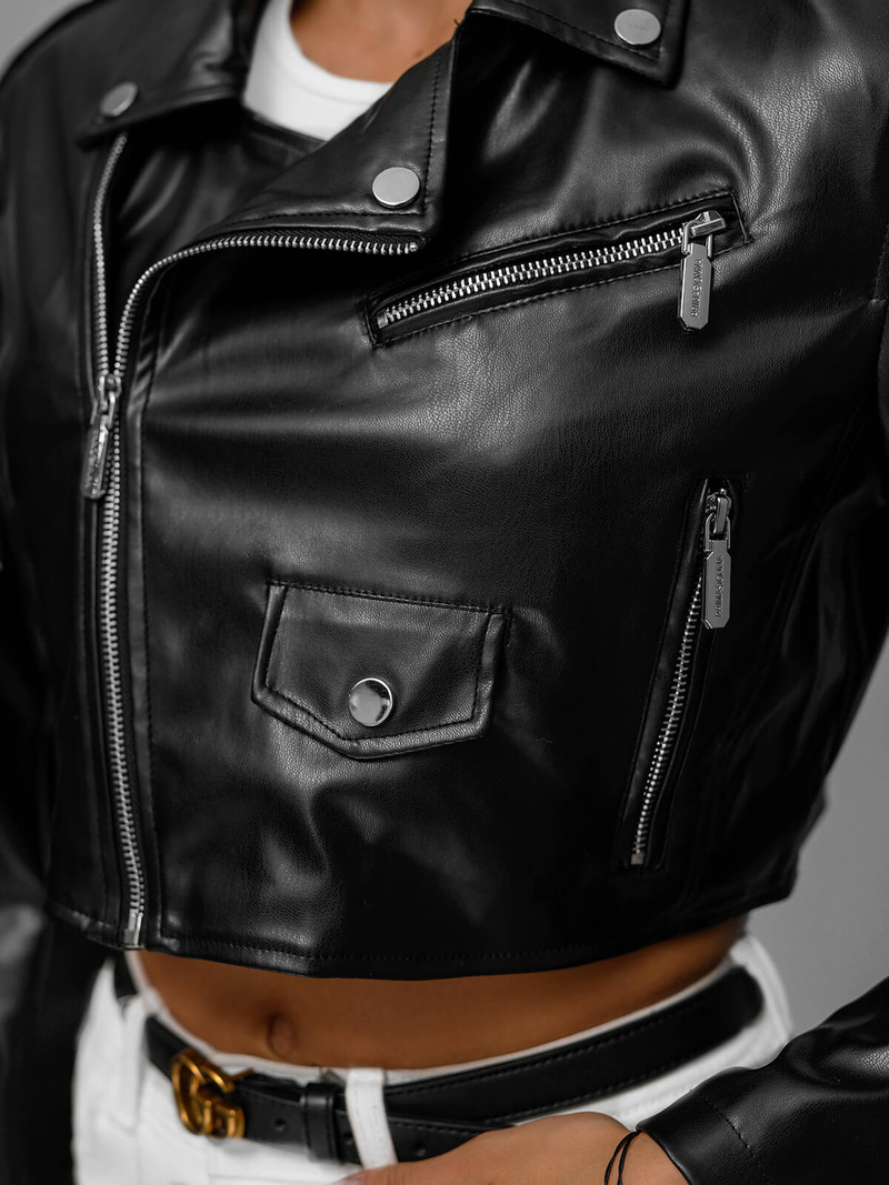 Dámska Kožená Bunda Čierna OZONEE JS/11Z8189Z