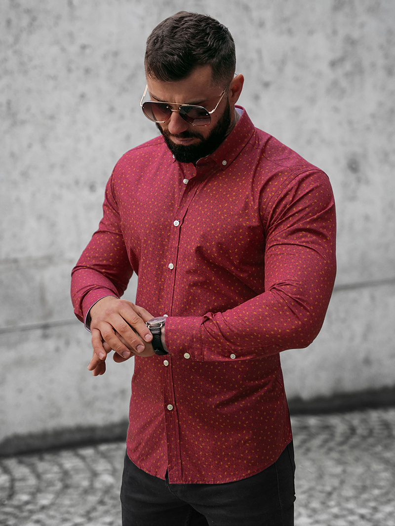 Pánska Košeľa Bordová OZONEE O/CLS349