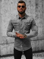 Pánska riflová košeľa sivá OZONEE NB/MC710G