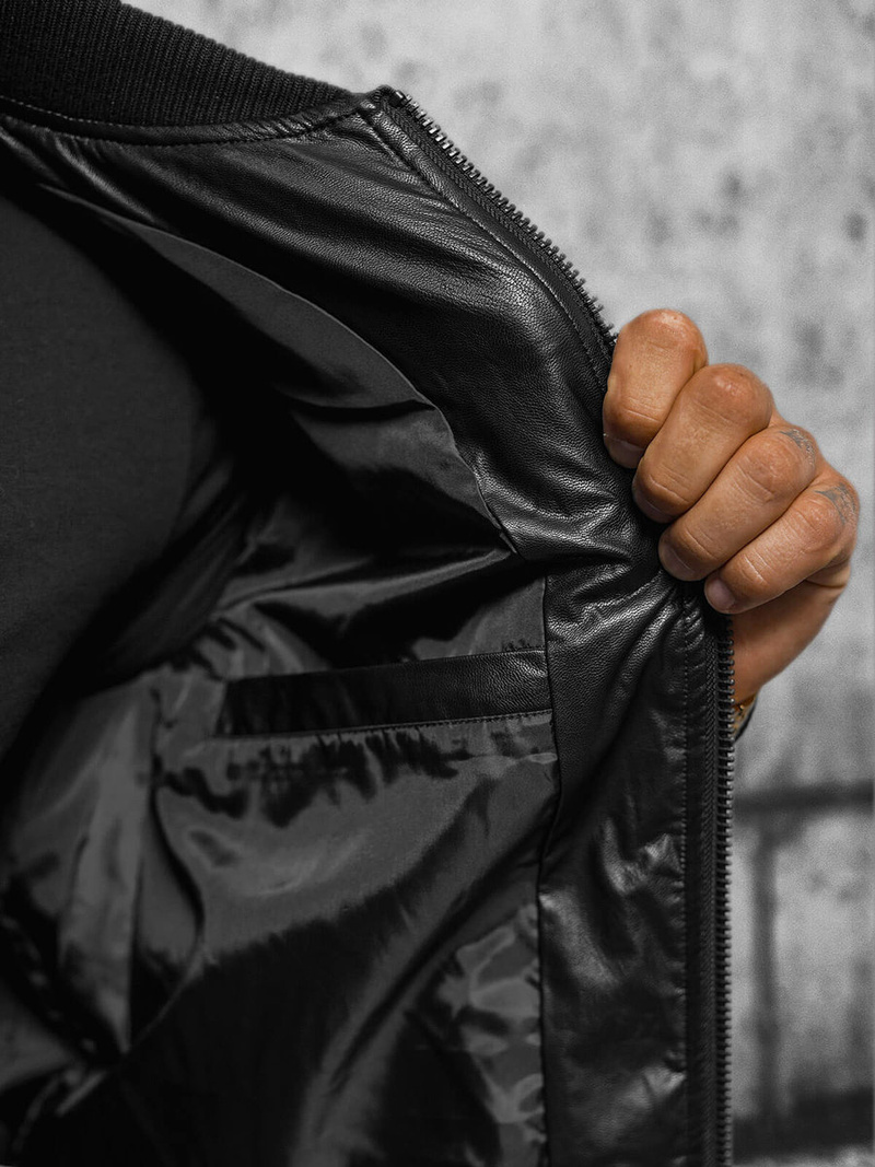 Pánska Koženková Bunda Čierna OZONEE O/11Z8099