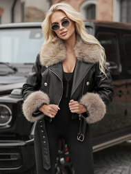 Dámska kožená bunda čierno-béžová OZONEE JS/61M8512/392BZ