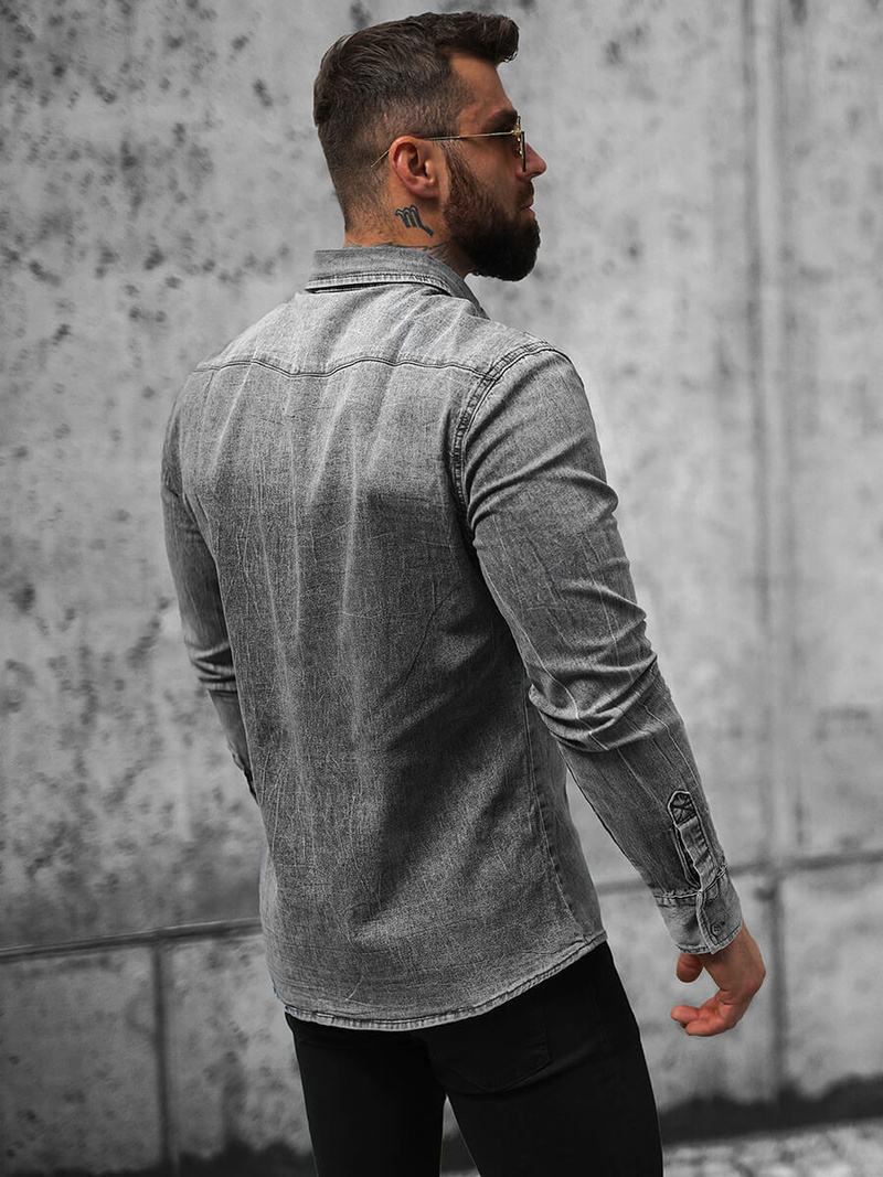 Pánska riflová košeľa sivá OZONEE NB/MC710G