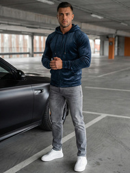 Pánska Velúrová Mikina Námornícka Modrá OZONEE JS/8B1168/25Z