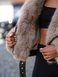 Dámska kožená bunda čierno-béžová OZONEE JS/61M8510/392B