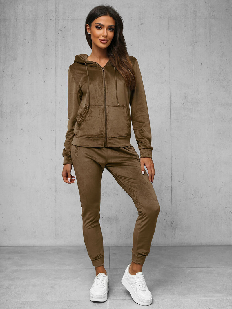 Dámska Velúrová Tepláková Súprava Svetlo Hnedý OZONEE JS/8C1176/162Z