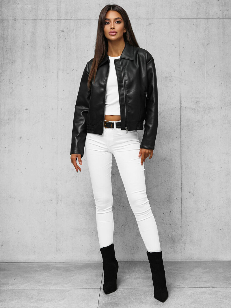 Dámska Kožená Bunda Čierna OZONEE O/G116Z