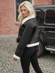 Dámska Kožená Bunda Čierna OZONEE JS/11Z8256Z