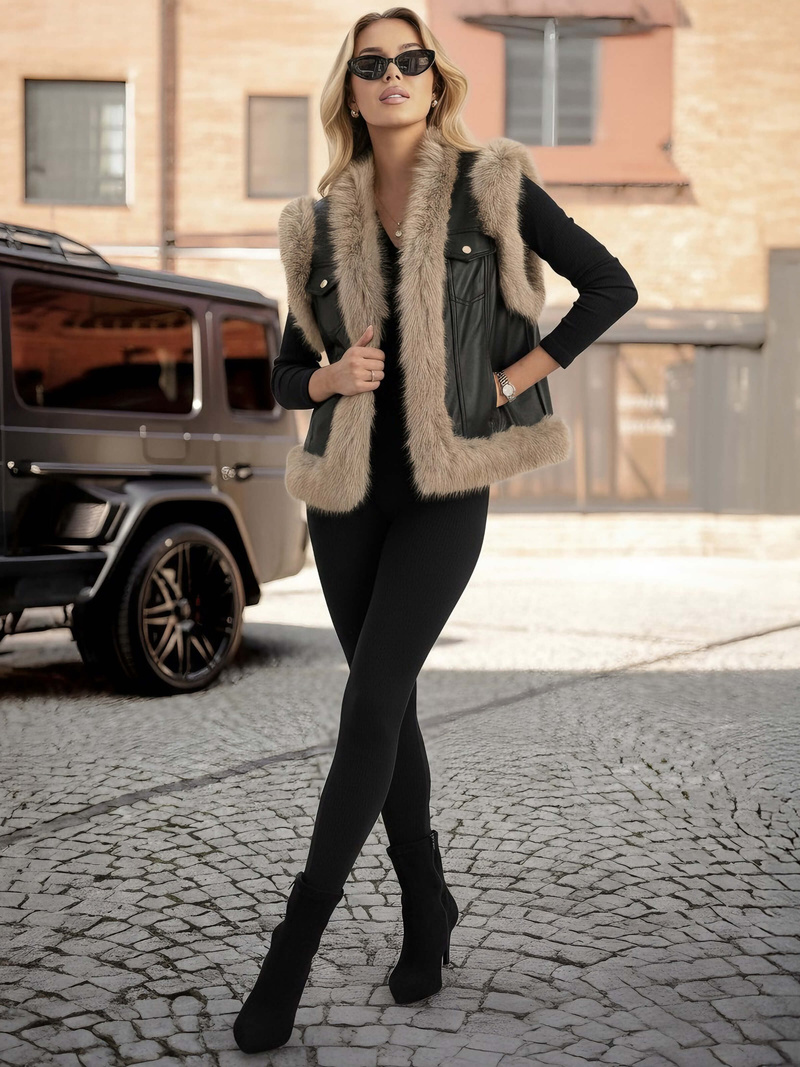 Dámska kožená vesta čierna OZONEE JS/61M8516/392