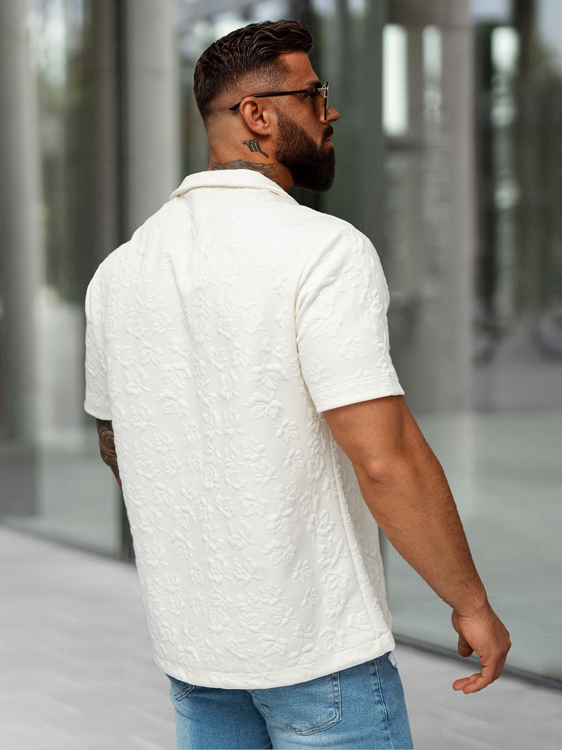 Pánska Košeľa s Krátkym Rukávom Ecru OZONEE O/B2258