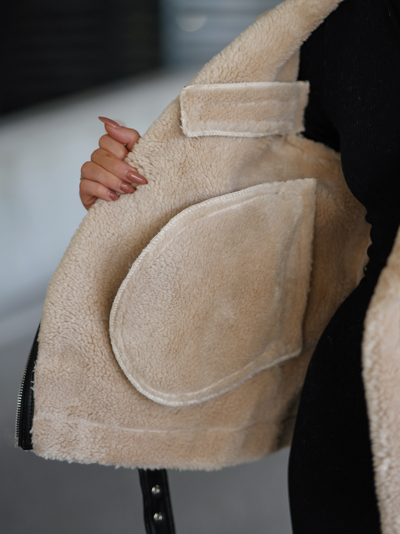 Dámska kožená bunda čierno-béžová OZONEE JS/11Z8177Z