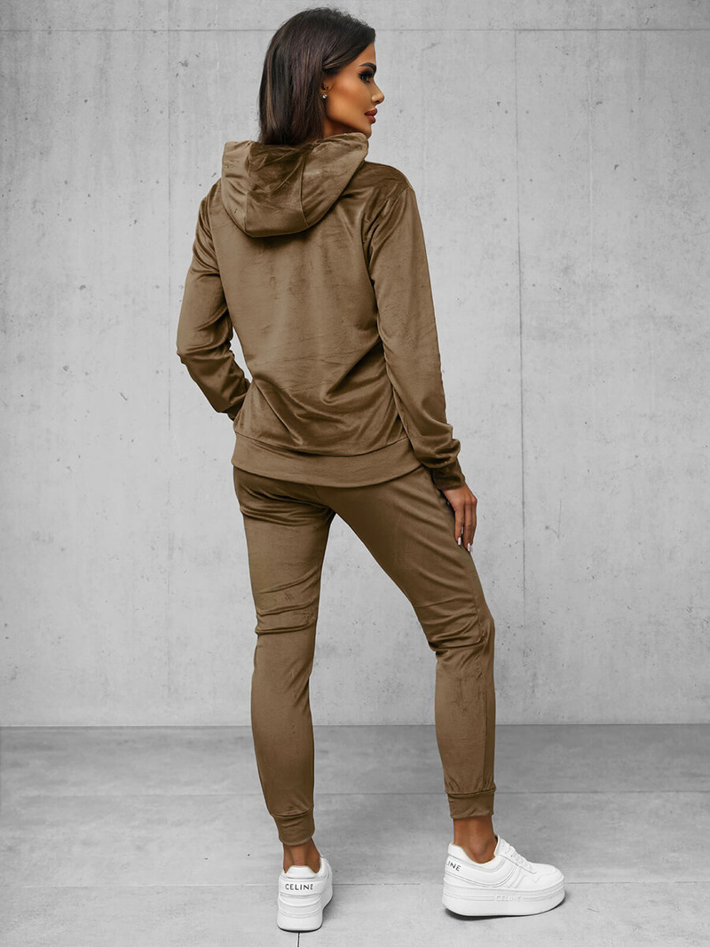 Dámska Velúrová Tepláková Súprava Svetlo Hnedý OZONEE O/8C1175/162Z