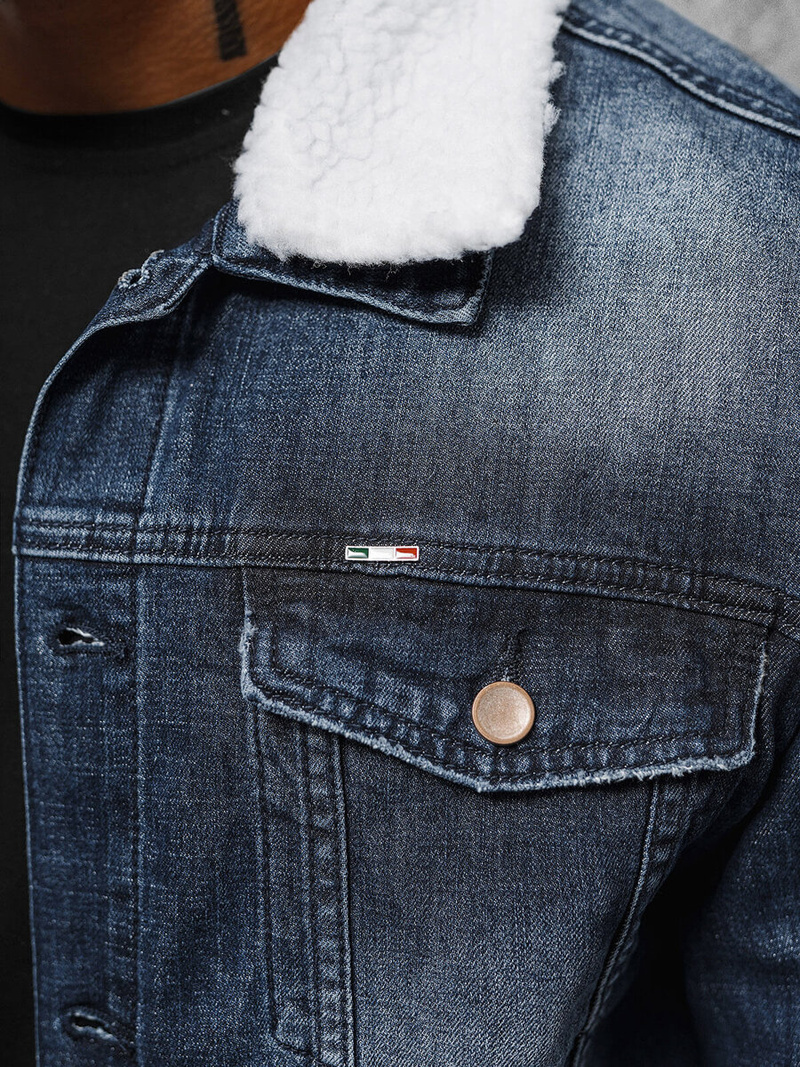 Pánska Riflová Bunda Šerpa Tmavomodrá OZONEE NB/MJ516BSZ