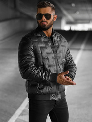 Pánska Koženková Bunda Čierna OZONEE O/11Z8099Z