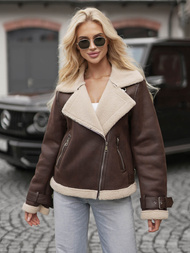 Dámska Kožená Bunda Čokoláda OZONEE JS/61M8501/158Z