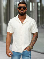 Pánska Košeľa s Krátkym Rukávom Ecru OZONEE O/B2256