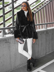 Dámska Kožená Bunda Čierna OZONEE JS/11Z8079Z