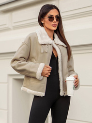 Dámska Kožená Bunda Béžová OZONEE JS/11Z8178