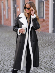 Dámsky kožený kabát čierny OZONEE JS/11Z8253