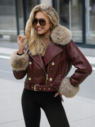 Dámska kožená bunda bordová OZONEE JS/61M8512/6