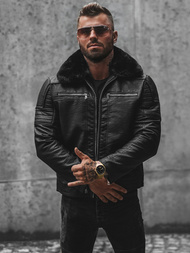 Pánska Koženková Bunda Čierna OZONEE JS/11Z8013Z