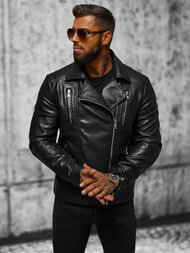 Pánska Koženková Bunda Čierna OZONEE JS/11Z8056