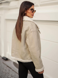 Dámska Kožená Bunda Béžová OZONEE JS/11Z8178