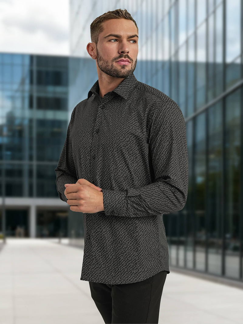 Pánska Košeľa Crna OZONEE V/V184