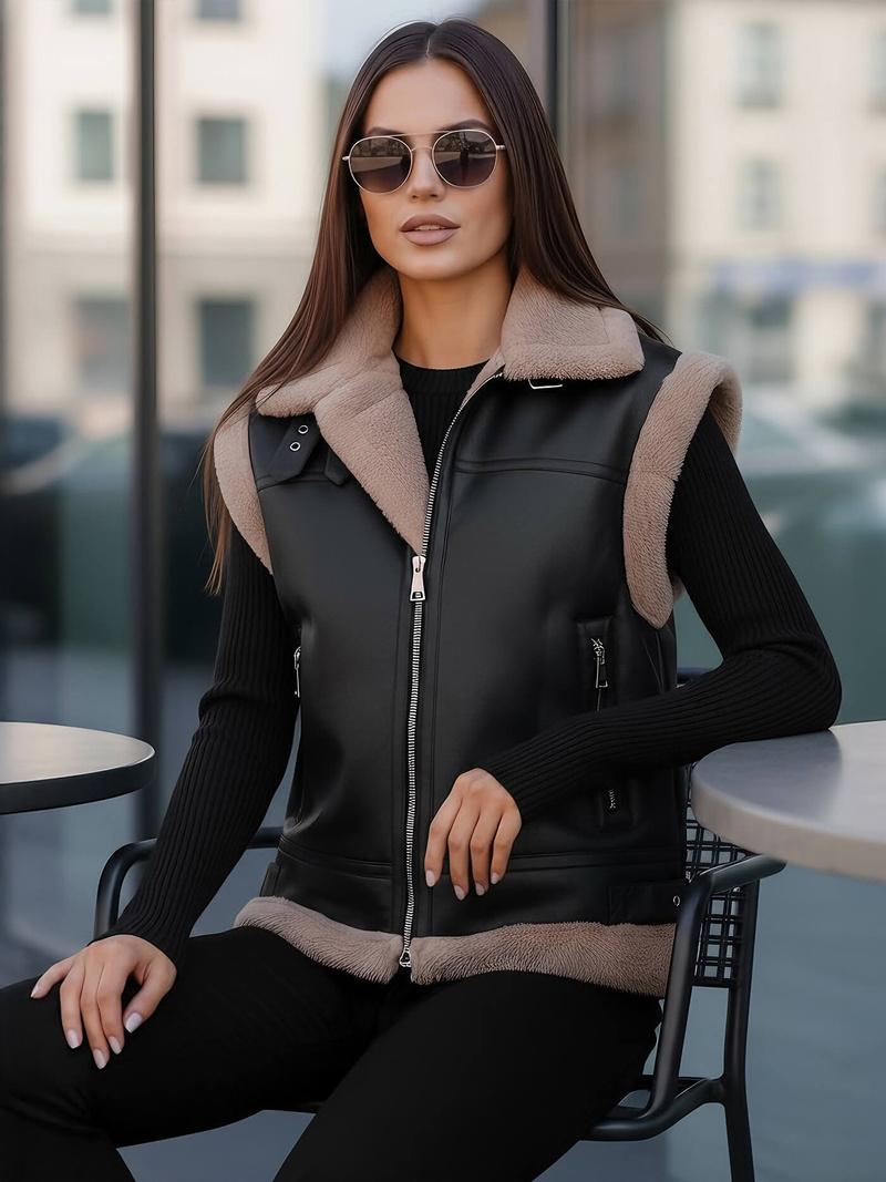 Dámska kožená vesta čierna OZONEE JS/61M8503/392Z