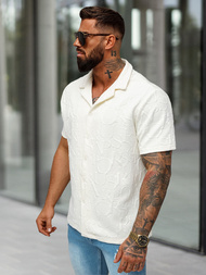 Pánska Košeľa s Krátkym Rukávom Ecru OZONEE O/B2256