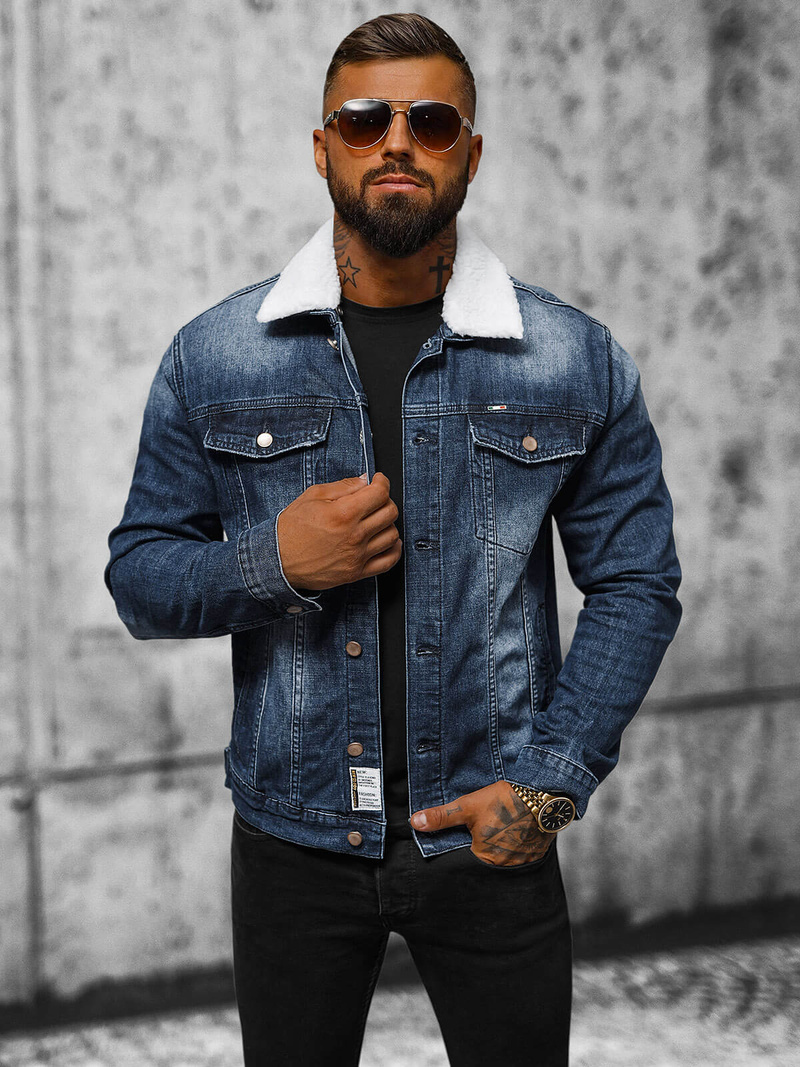 Pánska Riflová Bunda Šerpa Tmavomodrá OZONEE NB/MJ516BSZ