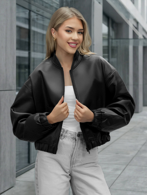 Dámska Kožená Bunda Čierna OZONEE JS/11Z8281Z