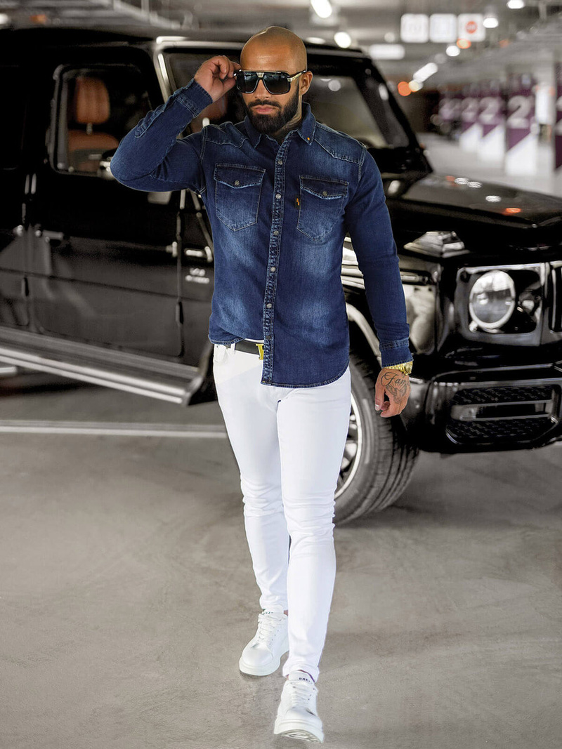 Pánska riflová košeľa modrá OZONEE O/51410