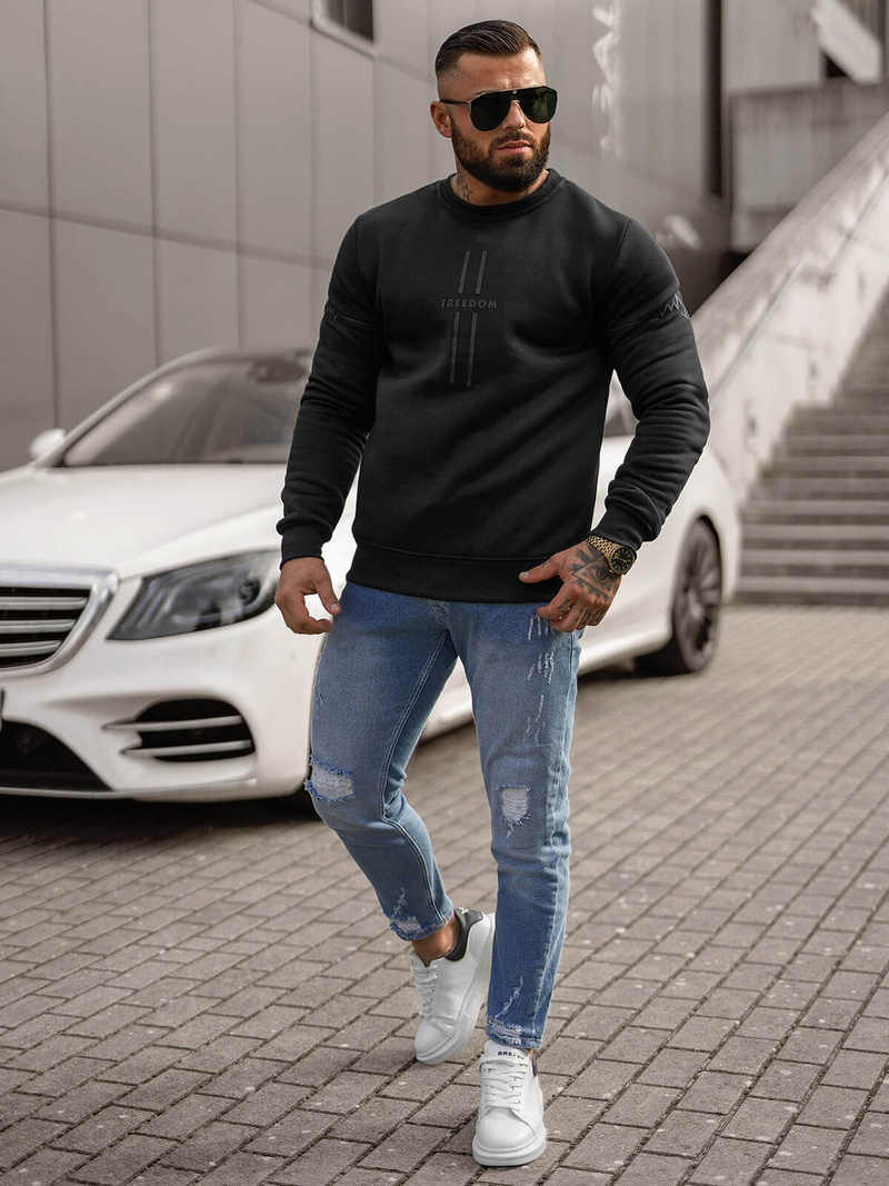 Pánska Mikina Čierna OZONEE JS/8B1358/3