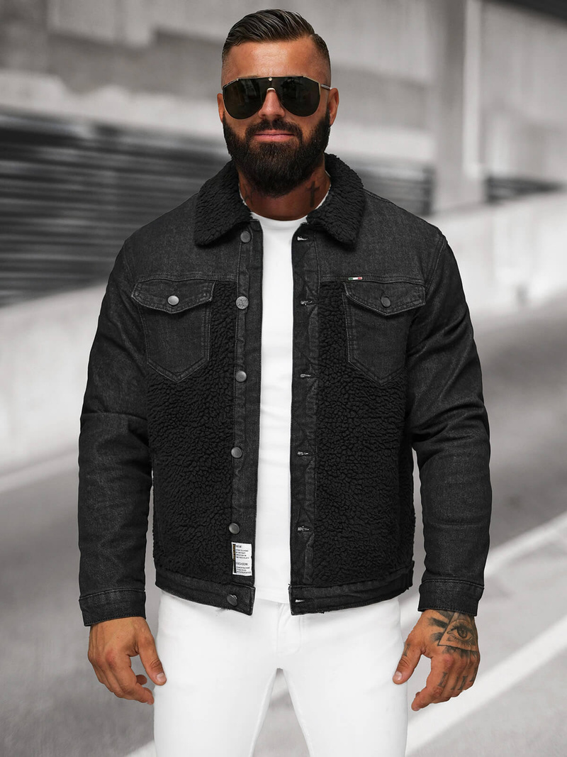 Pánska Riflová Bunda Šerpa Čierna OZONEE NB/MJ533NZ