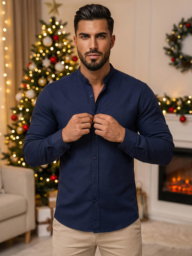 Pánska Košeľa Námornícka Modrá OZONEE O/V69Z