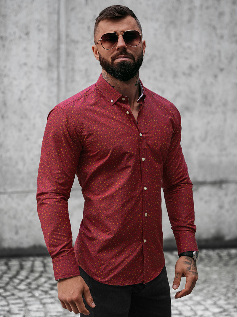 Pánska Košeľa Bordová OZONEE O/CLS349