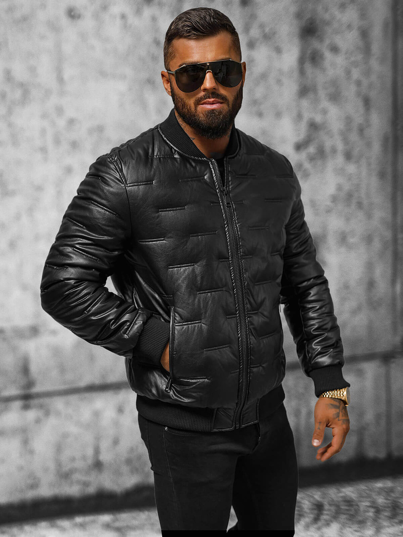 Pánska Koženková Bunda Čierna OZONEE O/11Z8099