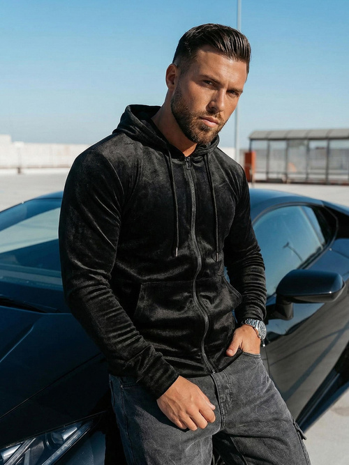 Pánska Velúrová Mikina Čierna OZONEE JS/8B1168/3Z