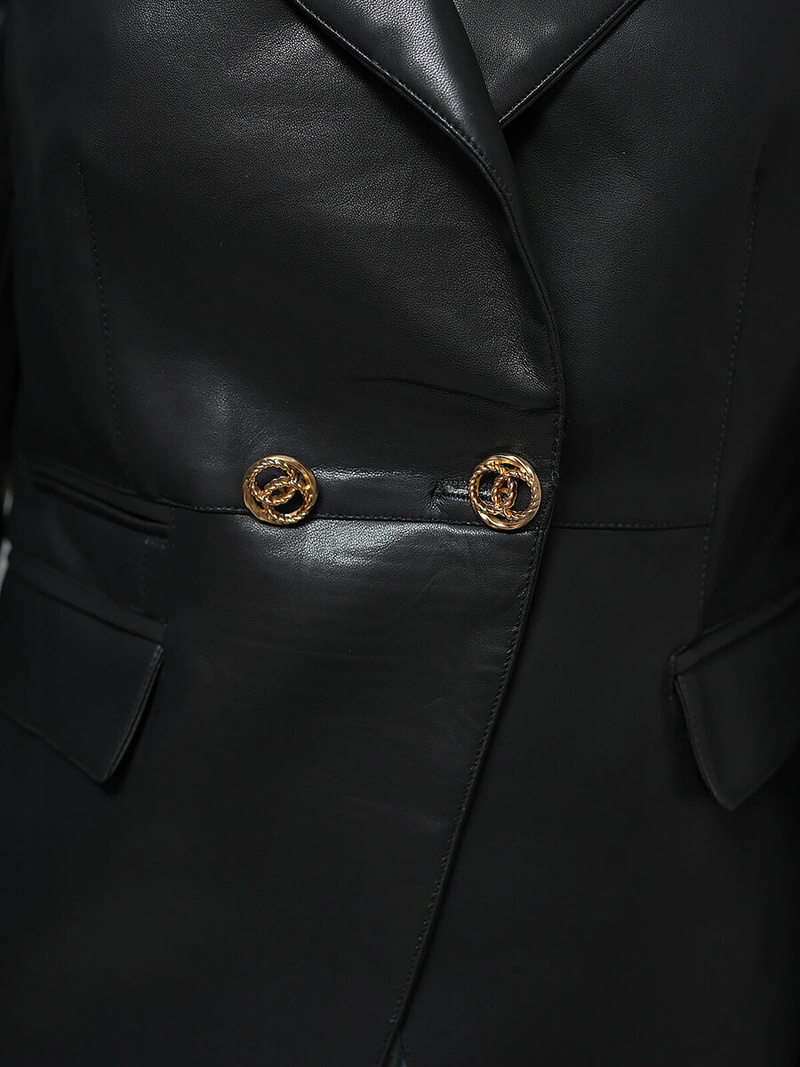 Dámska Kožená Bunda Čierna OZONEE JS/11Z8121