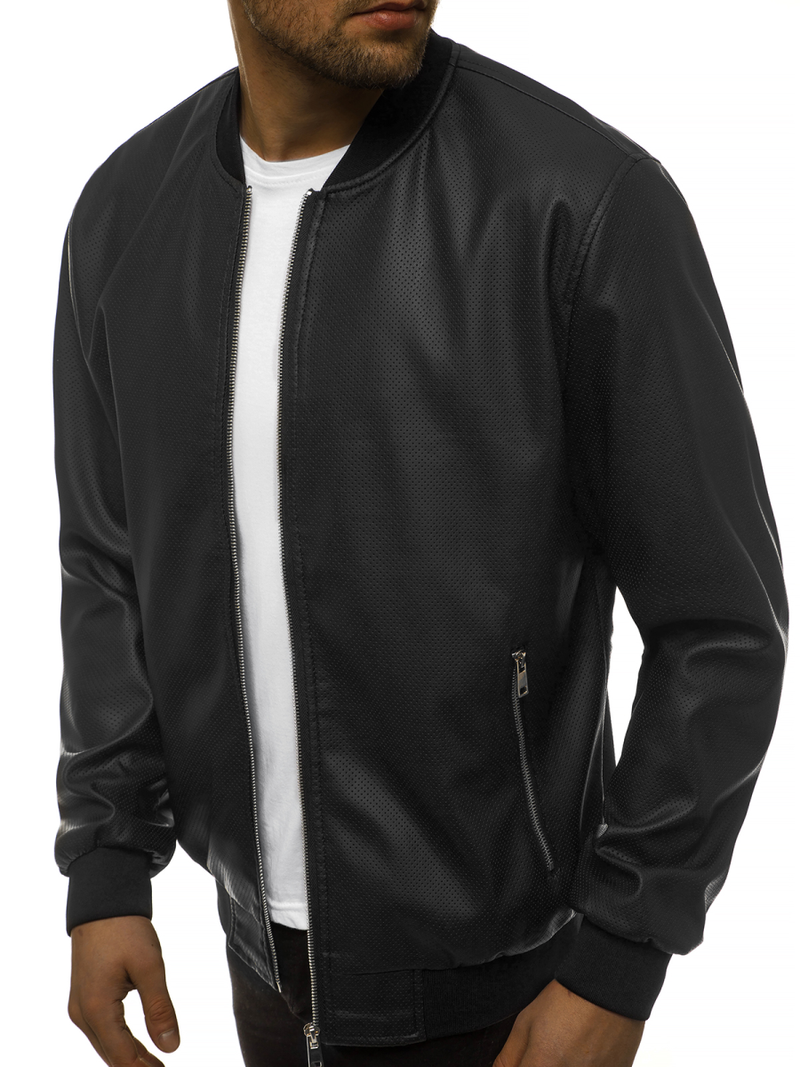 Pánska koženková bunda Čierna OZONEE N/6121