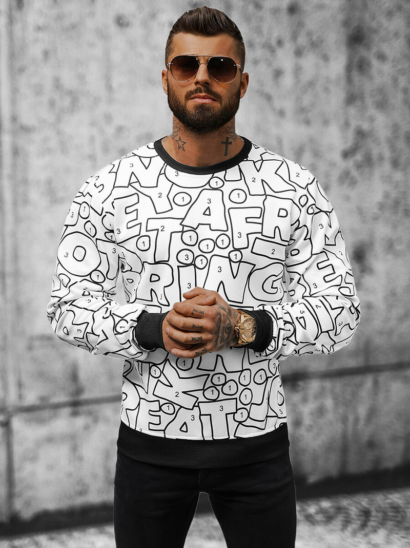 Pánska Mikina Biela OZONEE JS/8B1136/1