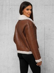 Dámska Kožená Bunda Hnedá OZONEE JS/11Z8176Z